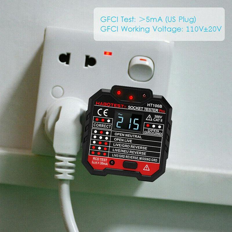 Electric Socket Tester EU / US / UK Plug Neutral Earth Leakage Test Polarity Electric Breaker Plug Circuit Wall Wire N5J4