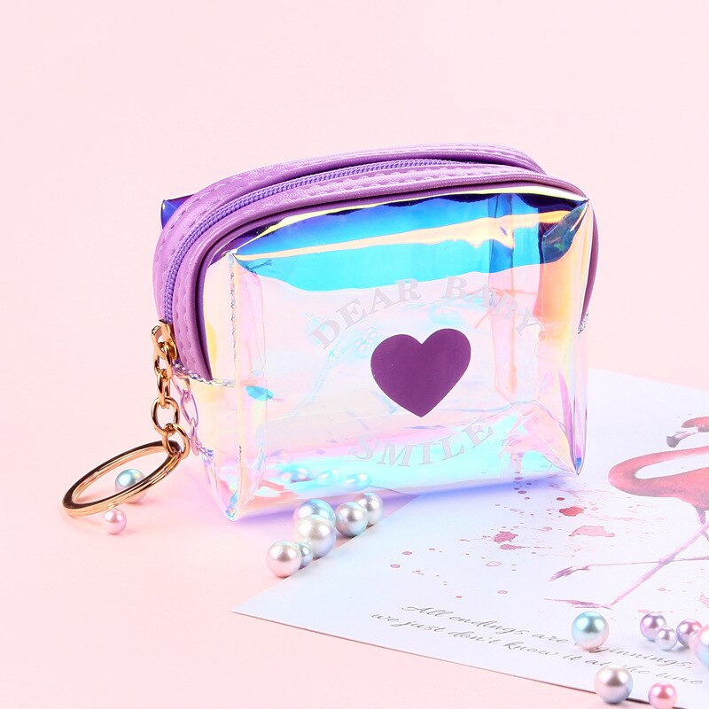 FUDEAM, monedero transparente de PVC con cremallera para mujer, Mini llavero adorable para niñas, cuadrada, monedero, bolsa para auriculares con Cable USB