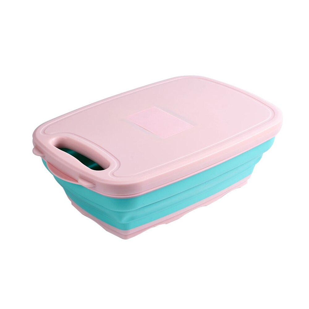 Multifunction Chopping Board Foldable Drain Basket Kitchen Knives Set Vegetable Cutting Board Veg Fruit Storage Basket Household: Pink