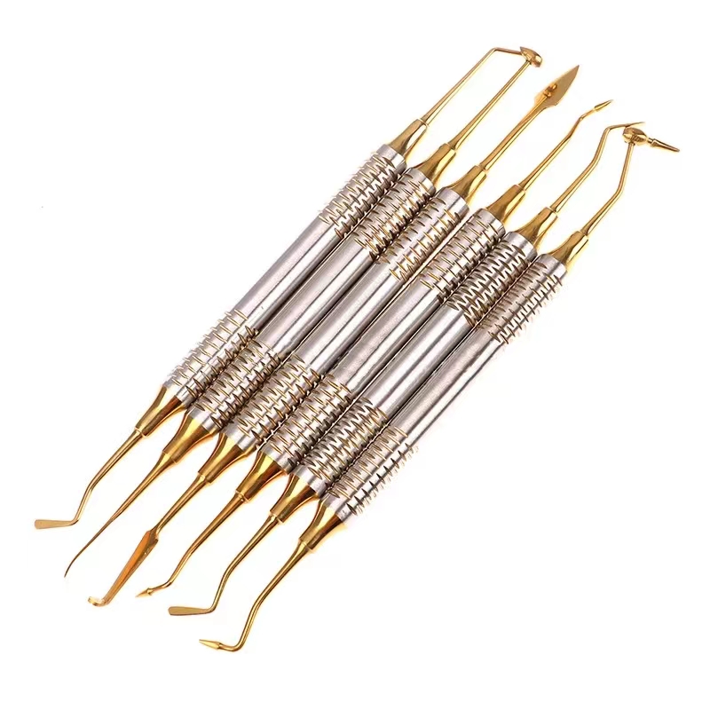 6 teile/satz Zahnkopf Harz Füllstoff Set Dental Composite Harz Füllung Spatel Titan plattiert Griff: 2