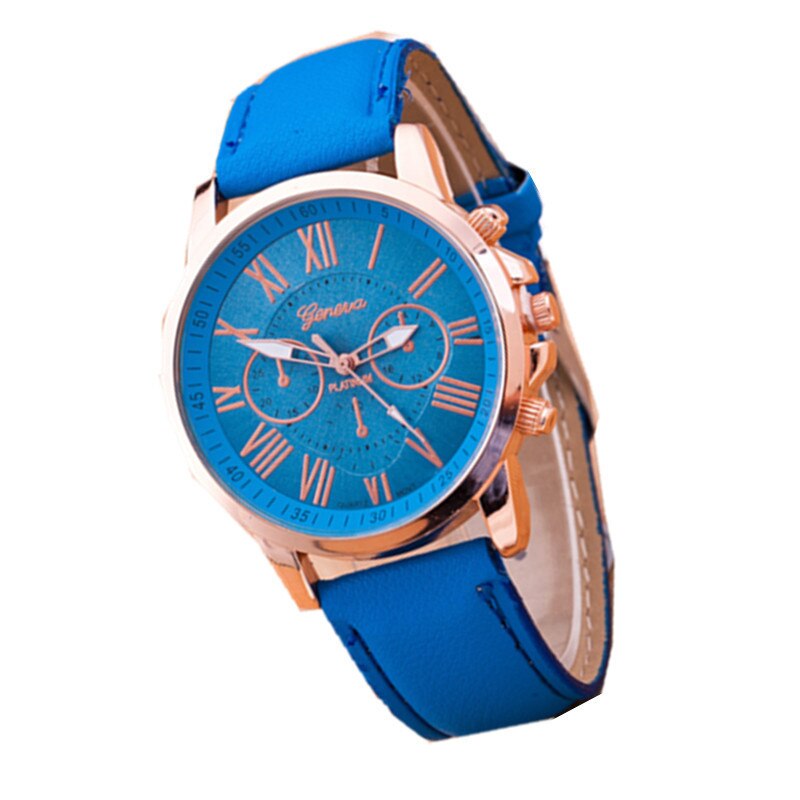 Drie-ogen horloge retro student koppel horloge mannen en vrouwen riem quartz trend horloge: Lichtblauw