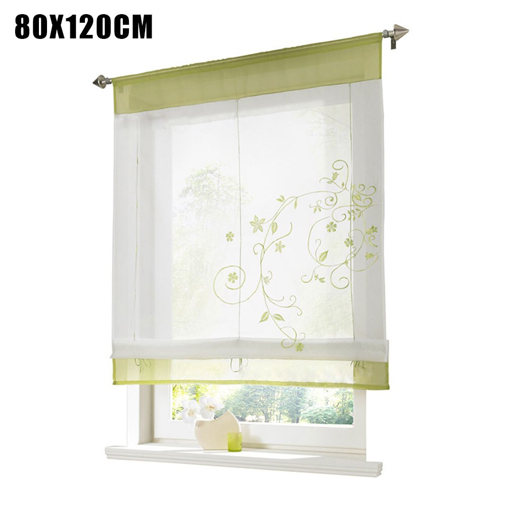 Vardagsrum stång ficka persienner kök fönster skugga romersk gardin kontor halvgenomskinlig kort blommig broderi sovrum panel: Grön / 80 x 120cm