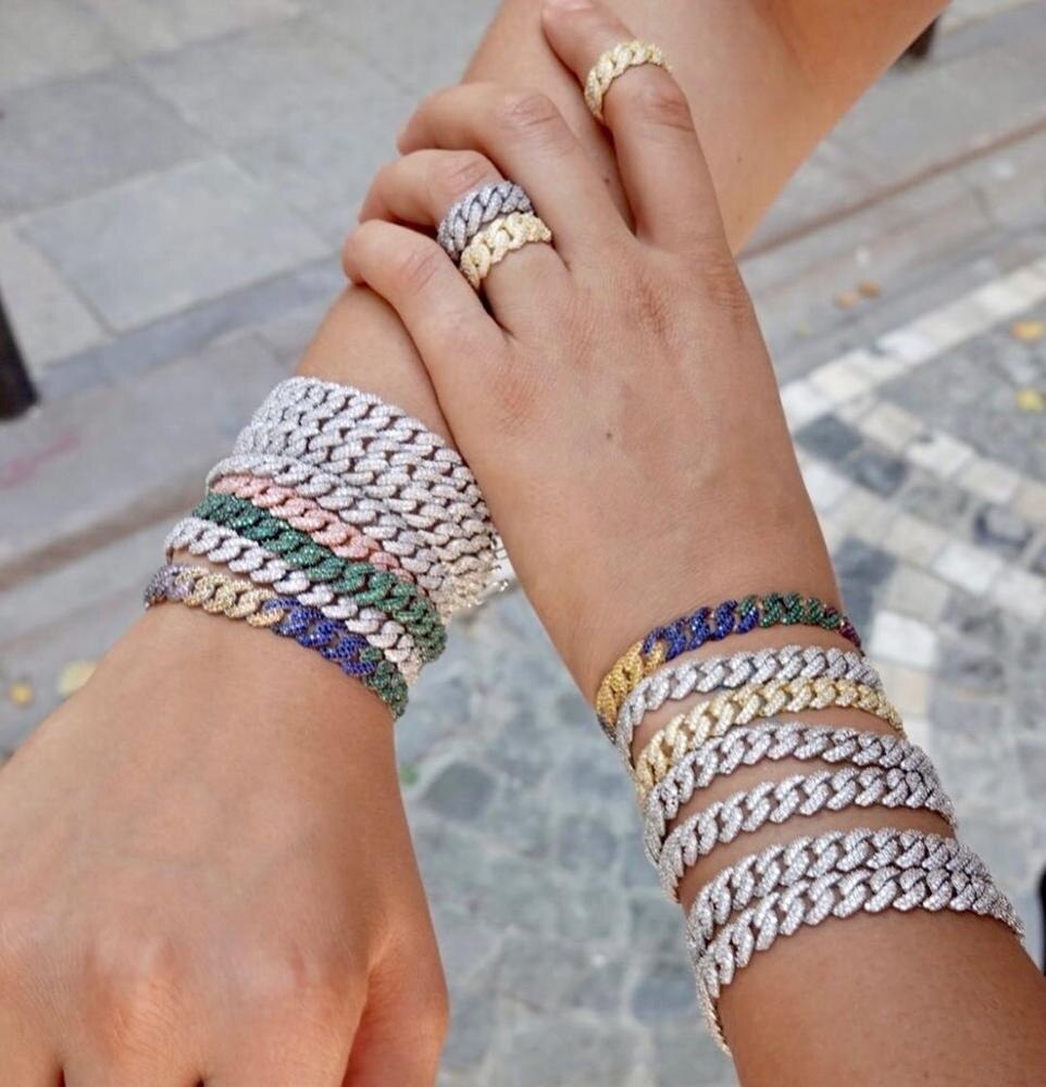 Micro pavé bling 5A zircon cubique cz hip hop glacé bling cubain lien chaîne bracelet pour femmes bijoux de charme