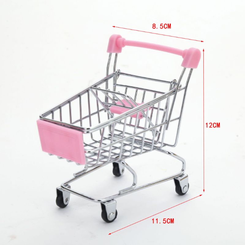 Mini Supermarket Hand Trolley Shopping Utility Cart Storage Basket Pretend Kids