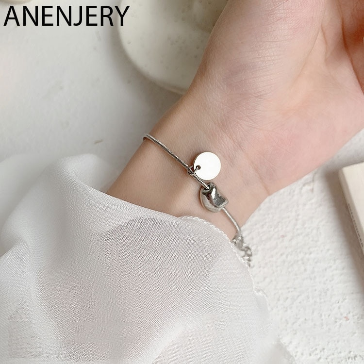 ANENJERY lune étoile Imitationn perle Bracelet à breloques 925 argent Sterling dégradé pierre de lune Zircon Bracelet pour les femmes S-B304