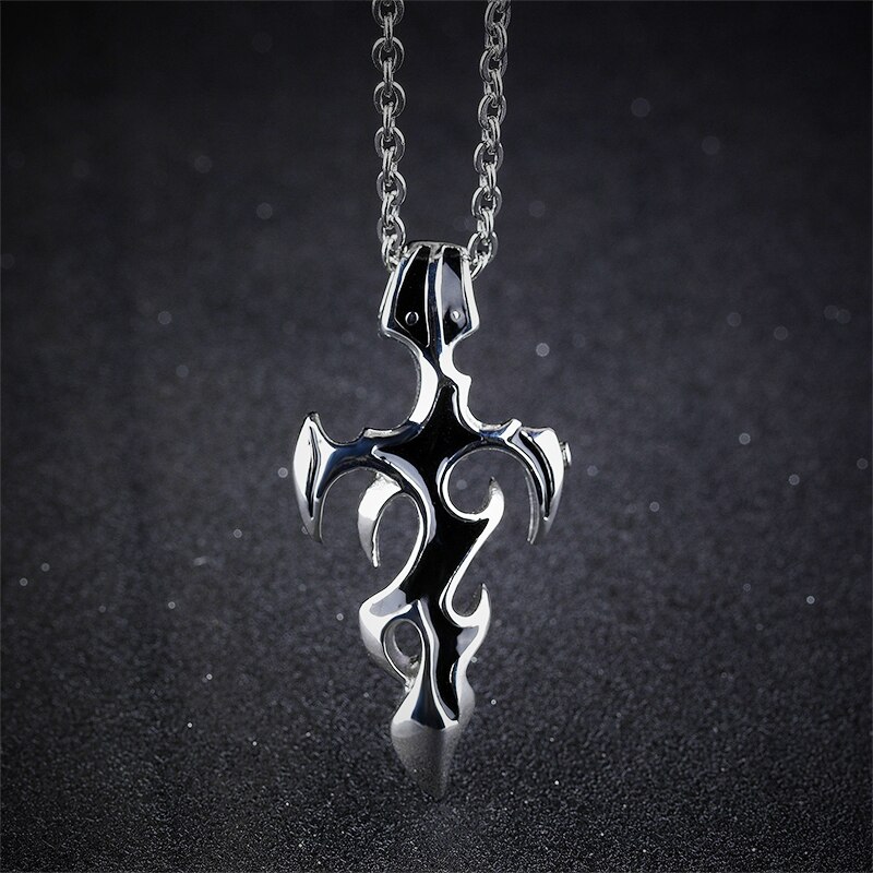 Personality Flame Cross Necklace For Men Punk hip hop stainless steel 316L Chain Pendant Boy Cool Jewelry