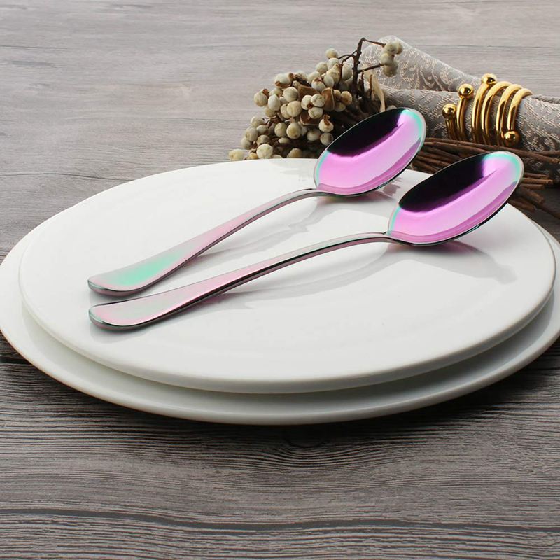 Cuillère à café couleur arc-en-ciel, Mini cuillère à gâteau en acier inoxydable, ensemble de 6 cuillères à café