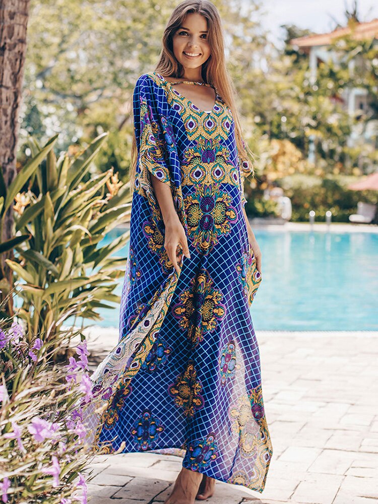 Fitshinling Bohemian Long Dress Beach Cover-Up Bat... – Grandado