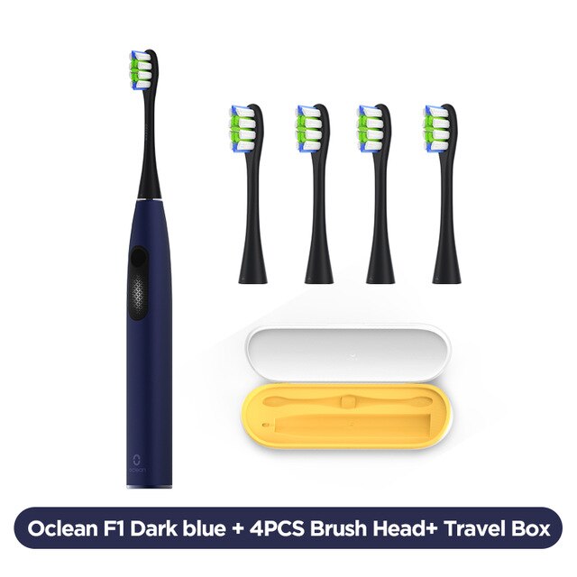 Oclean F1 Sonic Elektrische Tandenborstel IPX7 Waterdichte Smart Snel Opladen 3 Modi Voor Volwassen: D blue n 4PCS hdbox
