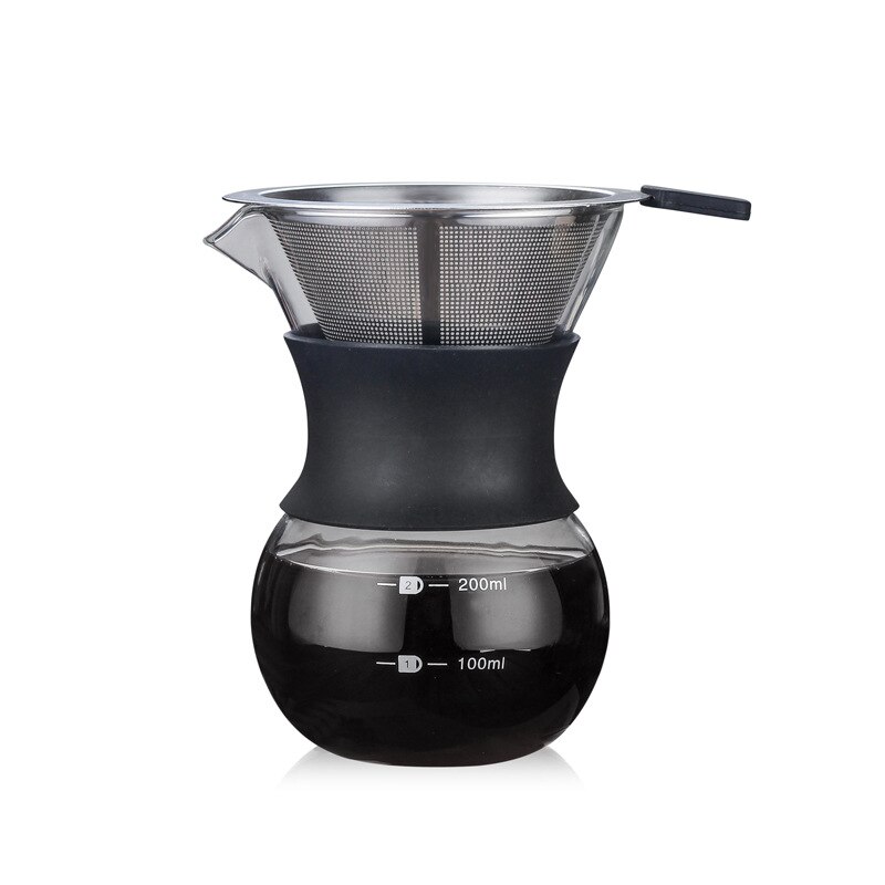 Cafetera Reutilizable de Vidrio y Acero Inoxidable, Máquina de Café Manual de Goteo con Filtro Duradero, Tamaño 200/400ml: 200mlSet