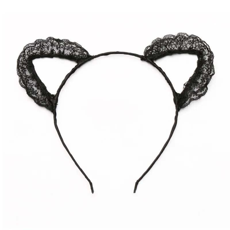 Women Sexy Black Cat Ears Head Bezel Lace Lady Hairband Cosplay Headwear Headband Girl Birthday Party Hair Accessories: Yellow