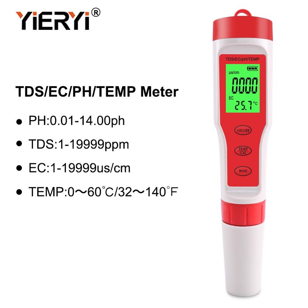 Yieryi tds ph meter ph/tds/ec/temperaturmåler digital vandmonitor tester til pools, drikkevand, akvarier: Tph 01139a