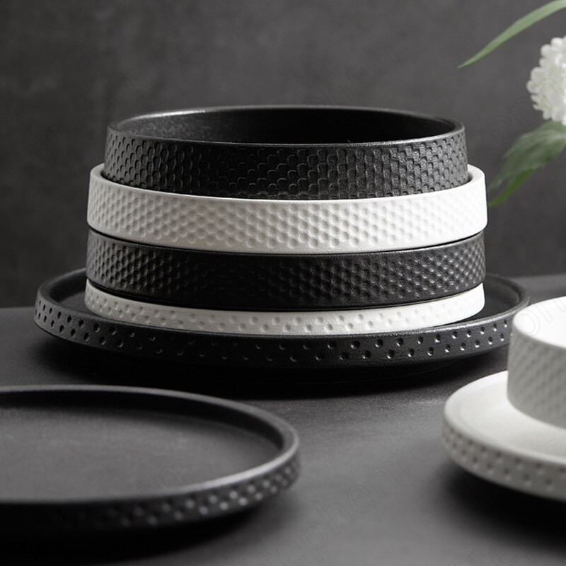 Matte Hammer Pattern Dinner Plates Japanese Modern French Western Ceramic Plate Restaurant Hotel Serving Tray Fruit Salad Bowl