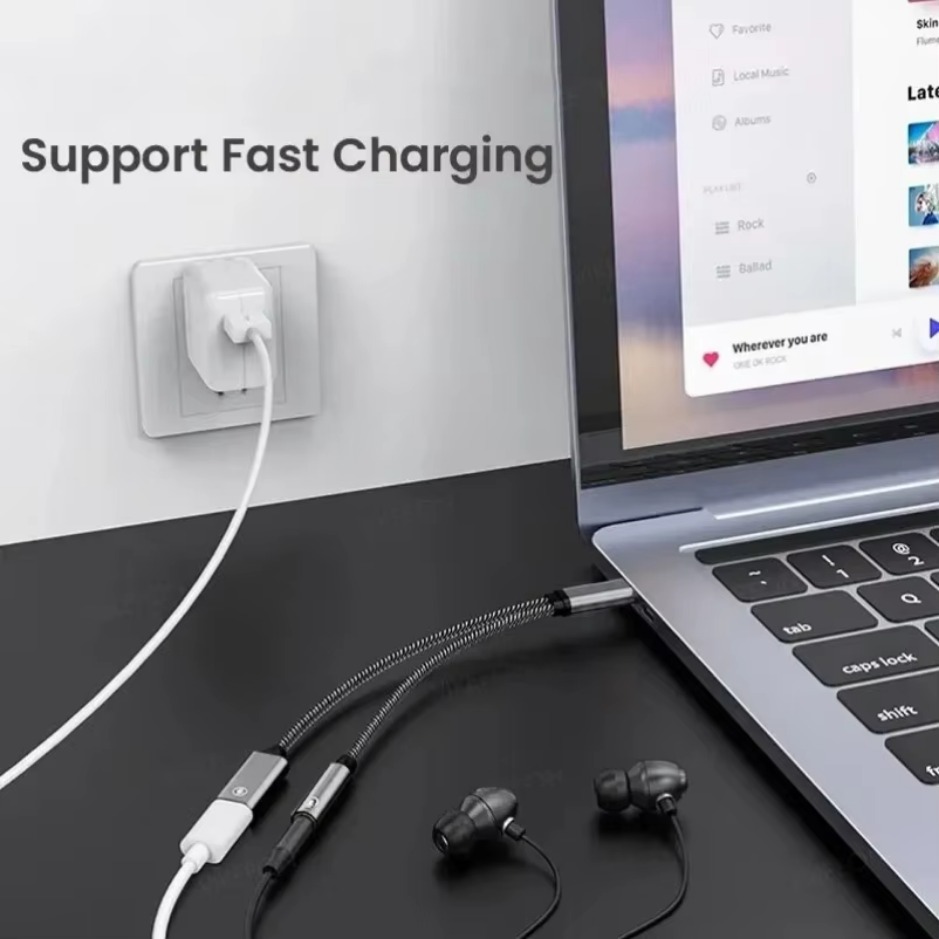 XIKCU 2 in 1 USB C to 3.5mm Headphone and Charger Adapter USB C PD 3.0 Port to Aux Audio Jack Fast Charging Dongle Cable Cord