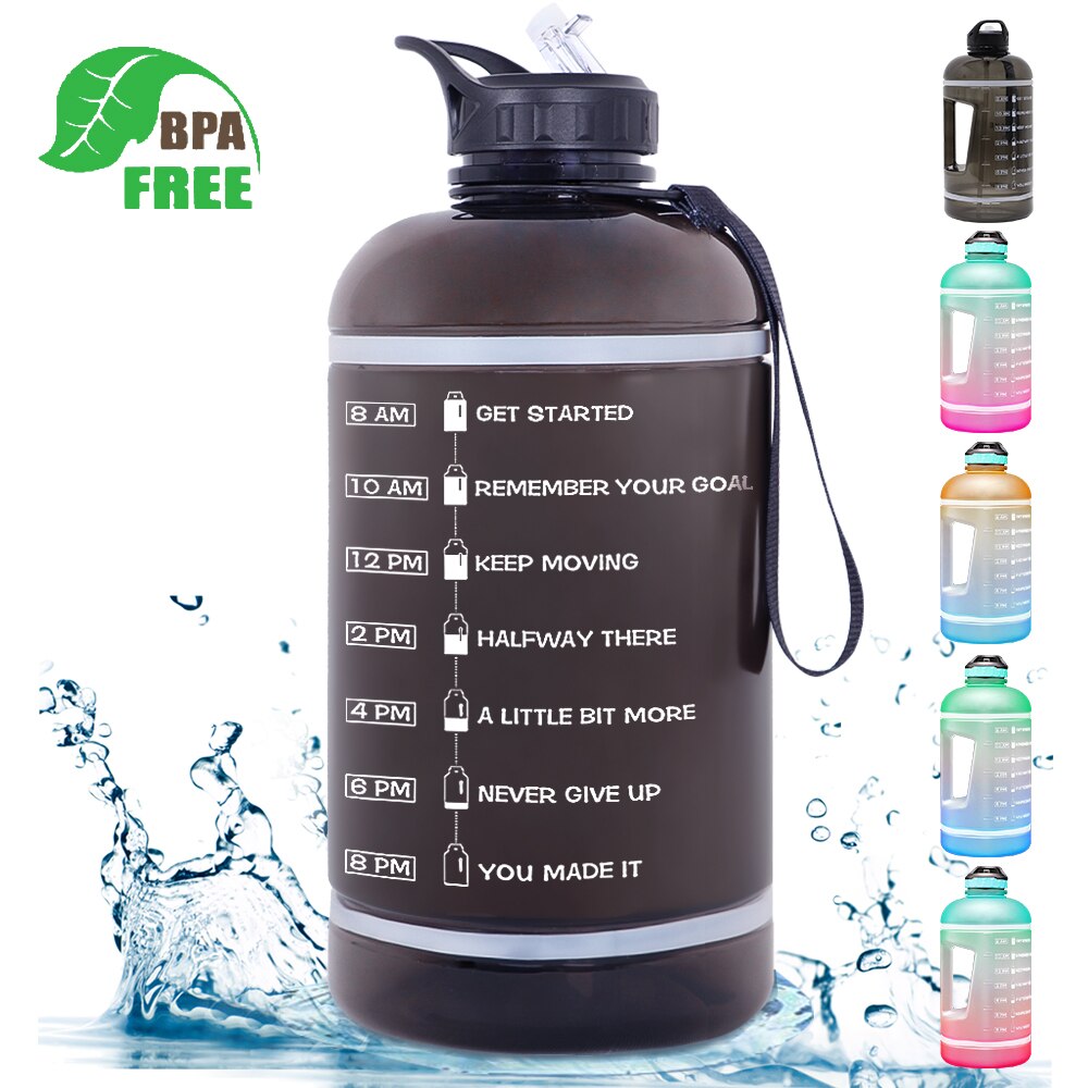 Zomake 2.2l gallon vattenflaska med tidsmarkör & halm, motiverande vattenkanna bpa fria läckasäkra stora vattenflaskor för gym: Grå 2.2l