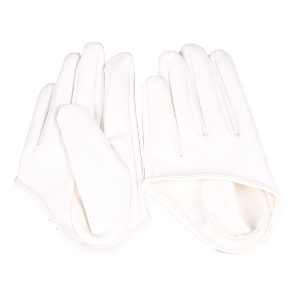 Woman Tight Half Palm Gloves Imitation Leather Five Finger Mittens Vivid Color: White
