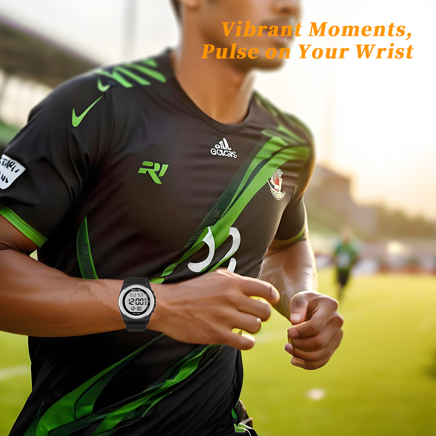 Relógio digital esportivo para homens, à prova d'água, 30m, mostrador redondo, display de números grandes, modo de unidade eletrônica, relógio multifuncional ao ar livre
