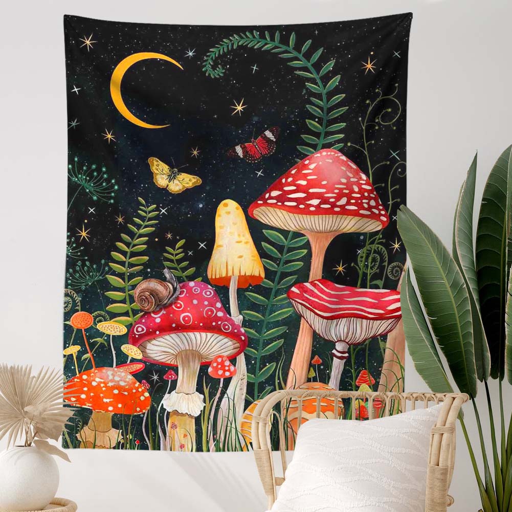 Mushroom Tapestry Moon and Star Tapestry Boho Vertical Tapestry Aesthetic tapestries Wall Hanging for Bedroom