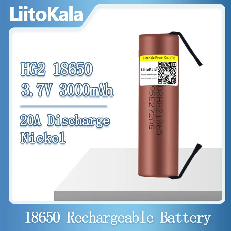 Gorący 1-10 sztuk LiitoKala HG2 18650 3000mAh bateria 3.6V rozładowanie 20A dedykowane rozładowanie dużej mocy + DIY Nicke