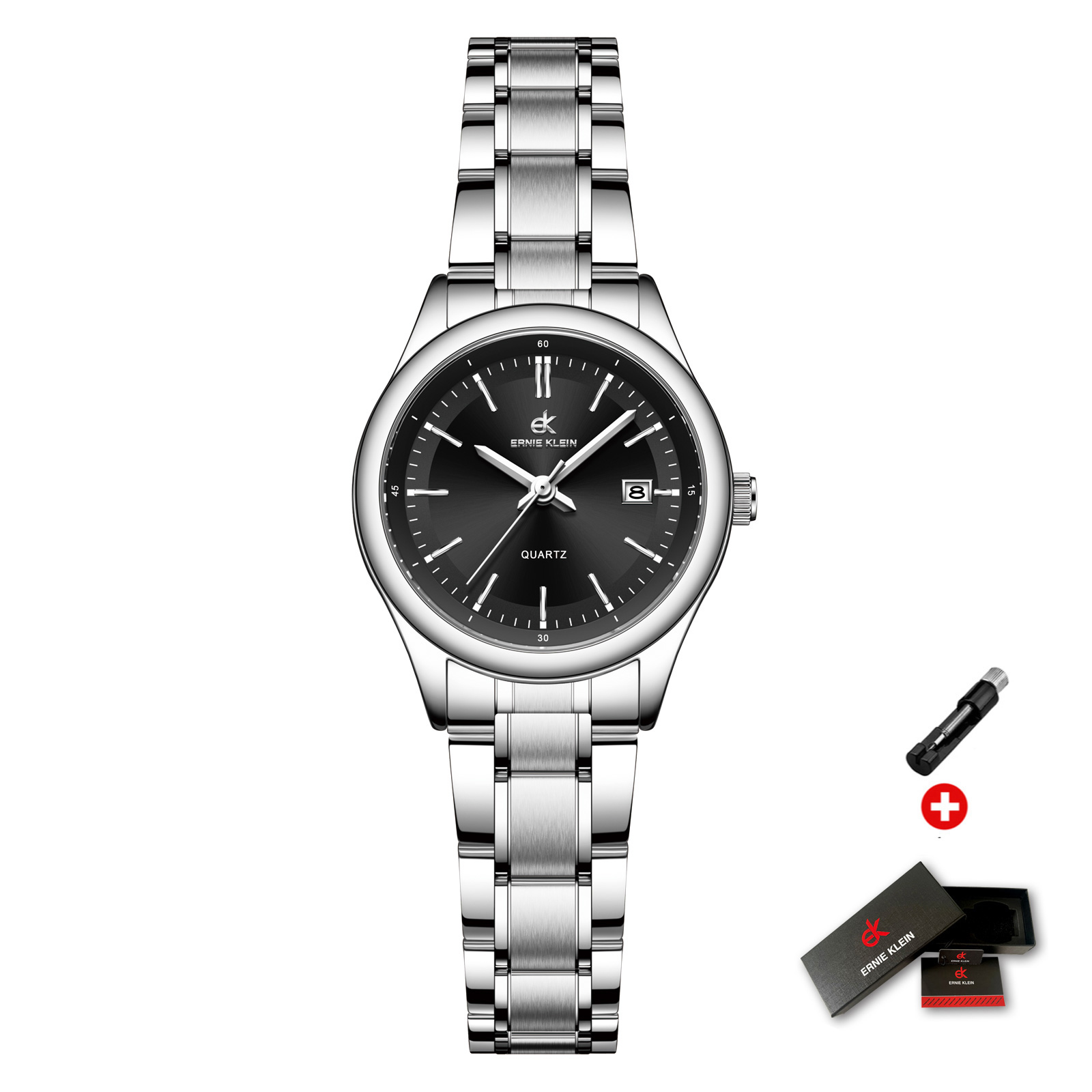 ERNIE KLEIN dameshorloge luxe gouden horloge OriginalDate Week roestvrij staal waterdicht lichtgevende elegante jurk dameshorloges: Black