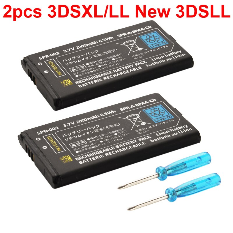 2 Stks/partij 2000Mah 3.7V Oplaadbare Li-Ion Batterij Pack Voor Nintendo 3DS Ll/Xl 3Dsll 3Dsxl 3Dsll 3Dsxl 3DS Xl Batterij