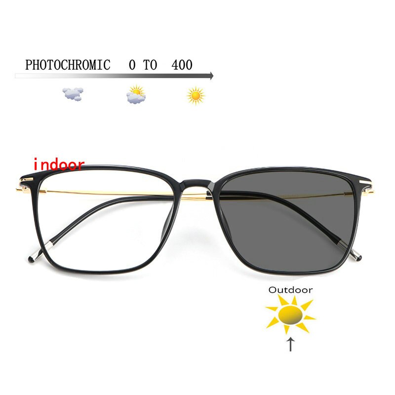 Carré photochromique fini myopie lunettes photosensible caméléon Anti-éblouissement changement couleur lentille Prescription lunettes FML: -1.25
