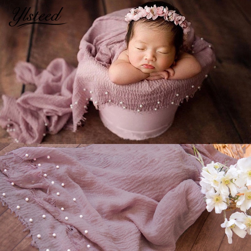 Ylsteed Newborn Photo Props Pearl Baby Shooting Photo Wrap with Tassel Baby Basket Stuffer Infant Photography Blanket Backdrop