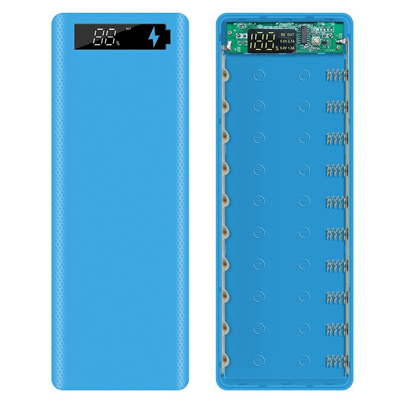DIY Powerbank Case - Dual USB 10x18650 Batterijhouder - Digitale Display Snellader: Blauw