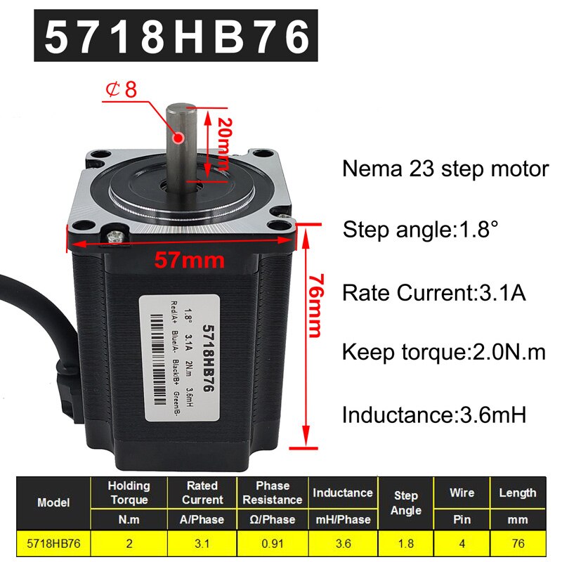 57BYG stepper motor 76mm 2 phase 1.8 degree 3.1A 2N.m hybrid driver motor Nema 23 Step Motor