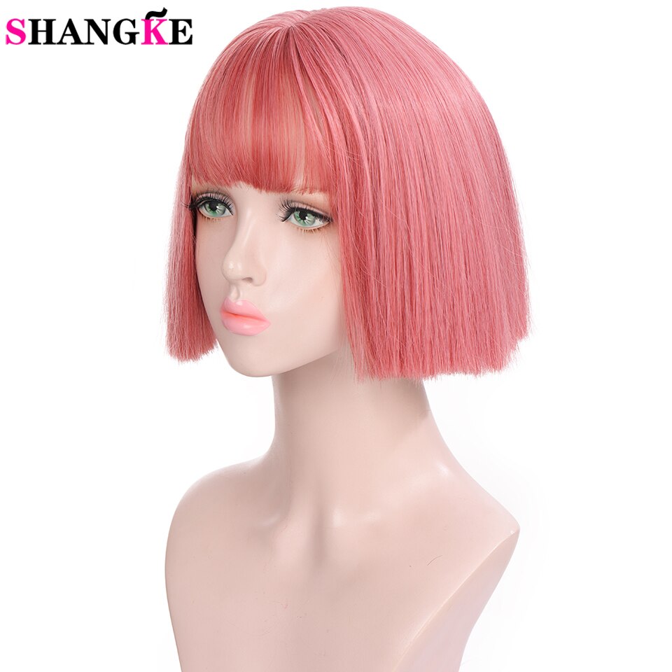 Roze Korte Blunt Pruik Cosplay Pruiken Voor Vrouwen Bob Pruik Synthetische Steil Haar Dagelijks Valse Haar Shangke: T1B/613