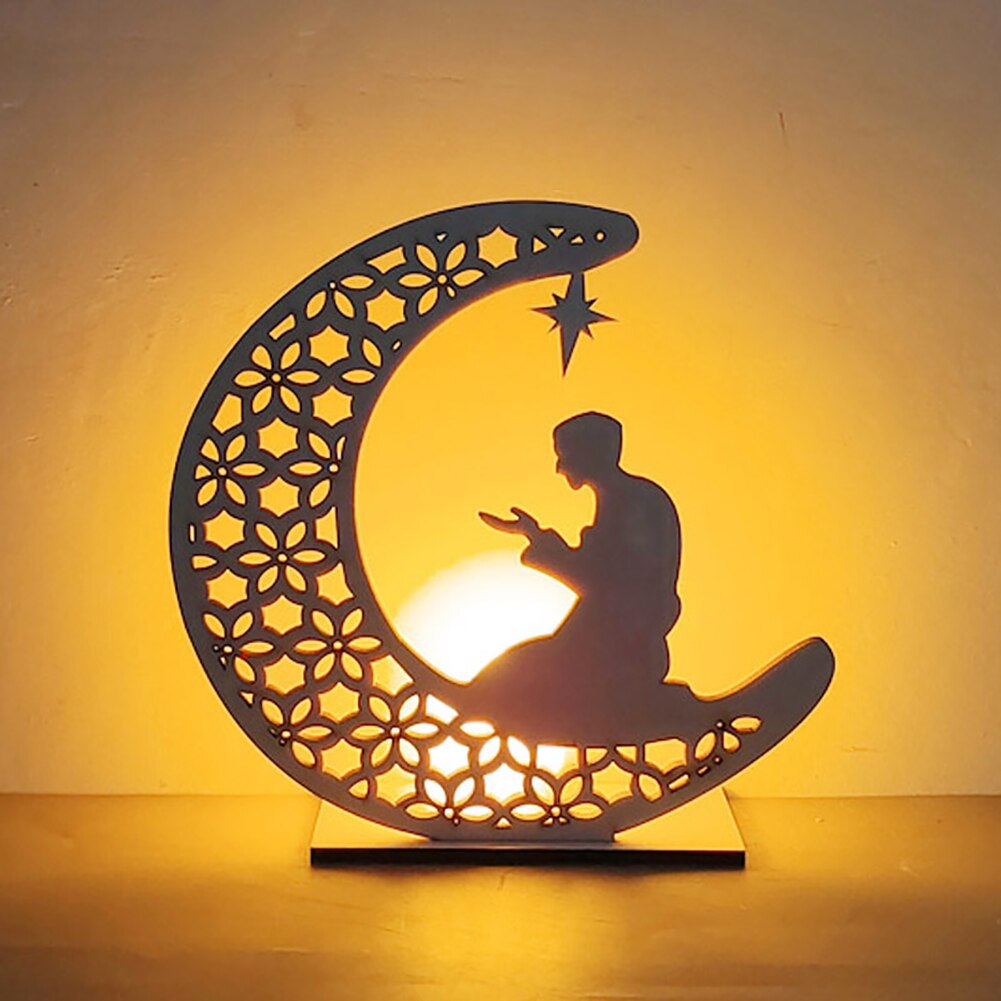 Ramadan Decoration for Home, Table Lamp Wooden Moon Star Night Lights Lantern for Party Ramadan Mubarak Eid Decoration: 6