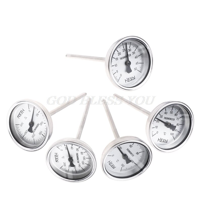 OOTDTY Stainless Steel 304 bi-metallic Thermometer 0-50~300 degrees, Probe length L=100, 1/4"PT Thread WSS-303