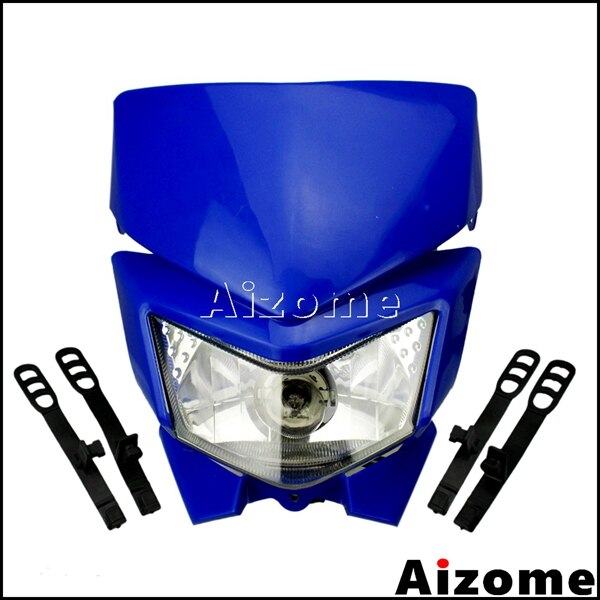 Universele Enduro Motocross Koplamp 12V 35W Dual Sport Motorcycle Wit Kuipje Voor Crossmotor Klx Kx Klr kl Moto: Blauw