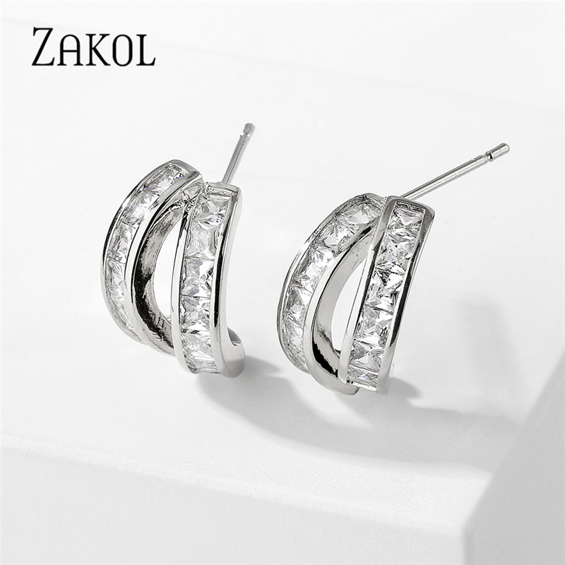 Zakol Koreaanse Geometrische Elements Cubic Zirkoon Stud Oorbellen Vrouwen Sieraden Mode Studenten Veelzijdige Oor Accessoires