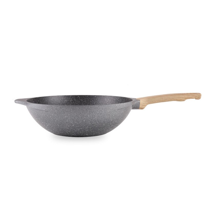 Wok antiaanbakpan geen rook platte bodem kookpan huishoudelijke koekenpan inductiekookpan gietijzeren pan kookwok