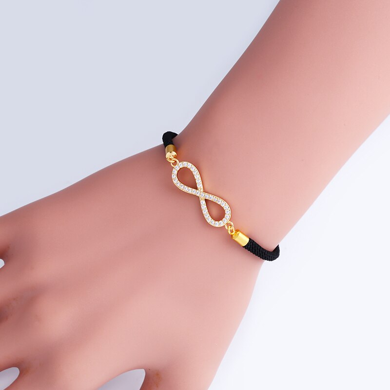 Flola Lucky Infinity Charm Armband Met Zirkoon Zwarte String Verstelbare Armband & Dangle Voor Vrouwen Armbanden Pulseras Brta66