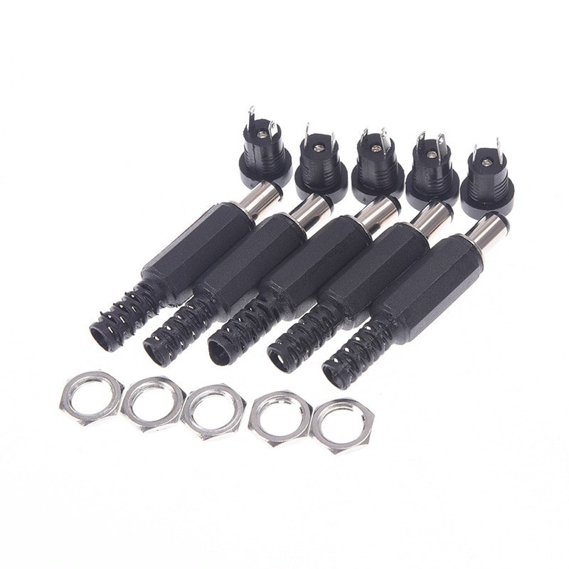 DC Power Connectors Pin 2.1x5.5mm Female Plug Jack + Male Plug Jack Socket Adapter PCB Mount DIY Adapter Connectors 2.1X5.5mm