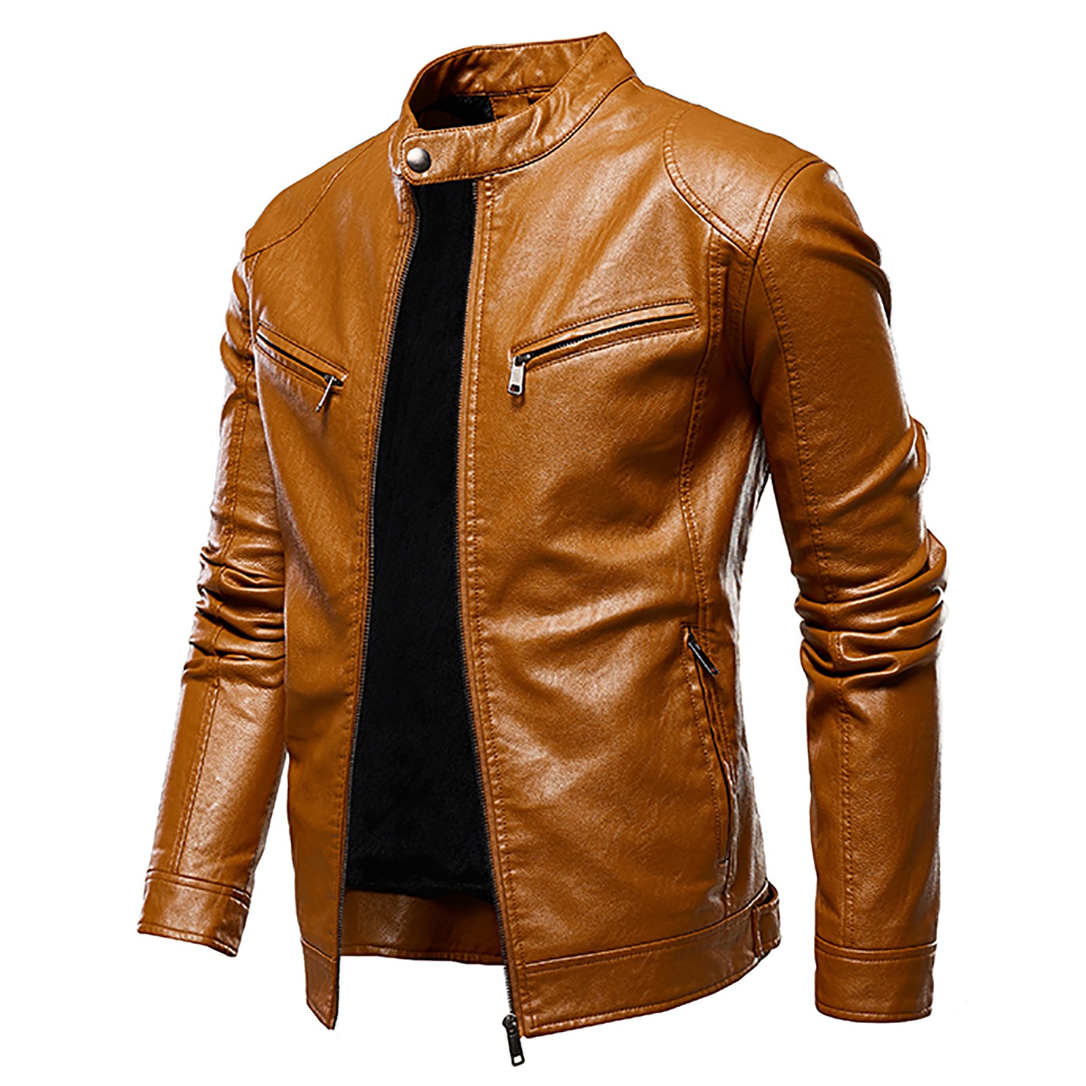 Thoshine Brand Slim Lederen Jassen Mannen Superieure Zip Mode Uitloper Jassen Stand Kraag Man Lente Herfst Jassen Tops