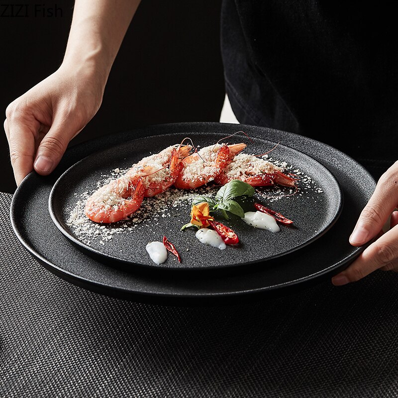 Noord-europa Keramische Ontbijt Cake Tray Moderne Thuis Steak Dessert Westerse Plaat Restaurant Dienblad Ronde Servies