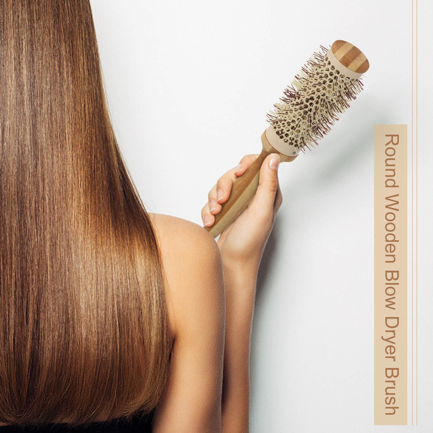 Cepillo de madera Natural con cerdas de nailon, secador de pelo redondo, estilismo