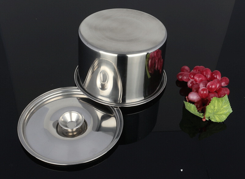 Olla de salsa inoxidable no magnética con tapa gruesa, cilindro de condimentos, taza para estofado de huevos