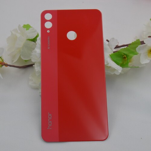 For HUAWEI Honor 8X Battery Cover Rear Glass Door Housing Case Back Panel With Camera Lens For Honor 8X Battery Cover+Adhesive: Red No Lens