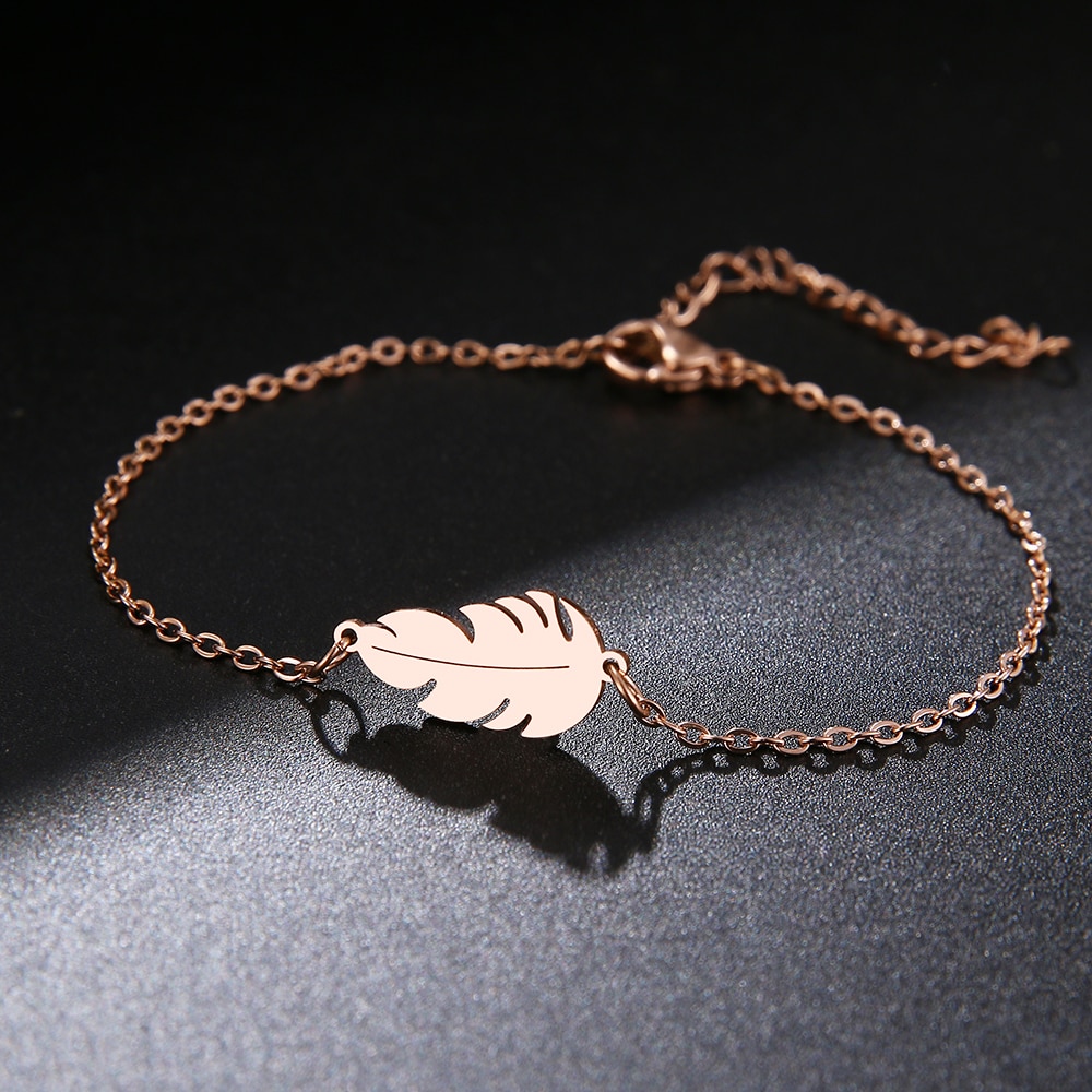 CACANA – Bracelet en acier inoxydable pour homme et femme, plume, couleur or et Rose, bijoux de fiançailles