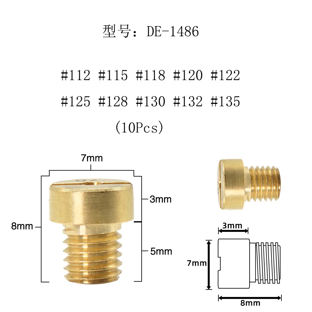 Alconstar 12Pcs Main Jet Voor Dellorto Carburateur Sha Phbg Ad/Ds Racing Belangrijkste Injector Nozzle Pilot Jet: Goud