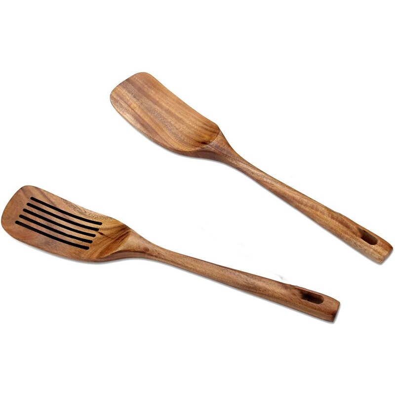 Houten spatel, houten wokspatel voor koken, handvat vierkante kop premium acacia houten keukenset