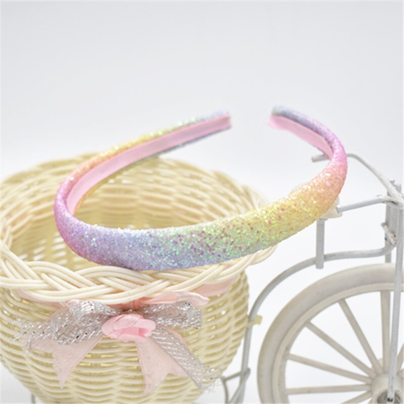 1pcs Pu shiny rainbow gradient hair band women's children's flash Bow Headband lace Headband: 4