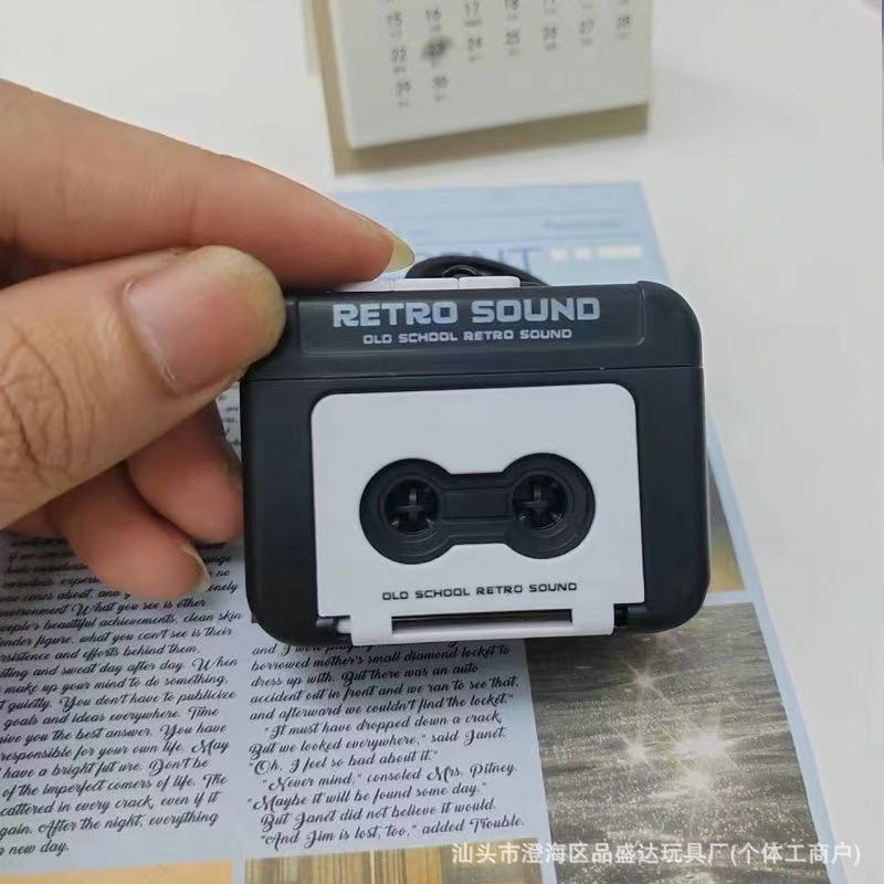 Portable Mini Christmas Retro Tape Recorder Keychain Music Playing Fun Decorative Item Compact Size Plastic Material: black