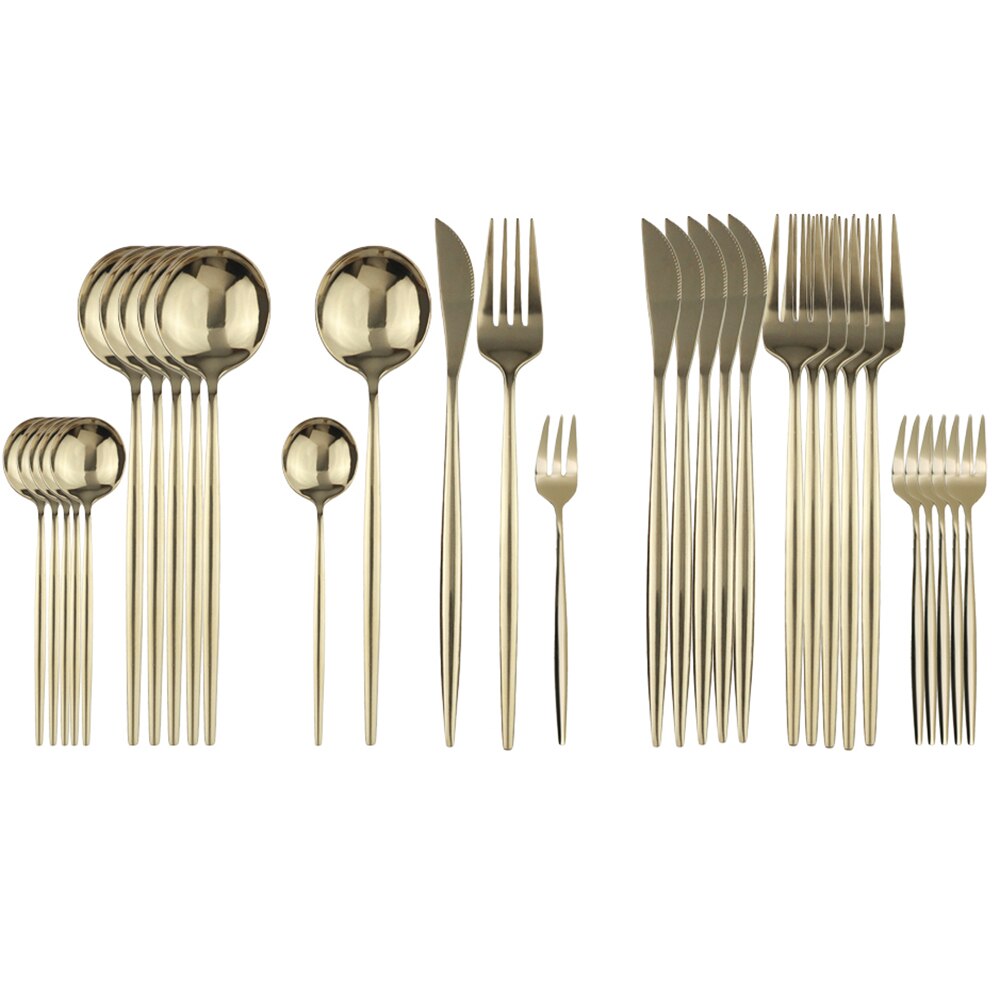 JANKNG – service de vaisselle noire, 30 pièces, fourchette à gâteau aux fruits, couteau en acier inoxydable, argenterie, couverts miroirs, service de table: Champagne