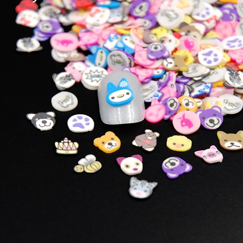 ¡Novedad de 1000 Uds! rodaja de animales de arcilla polimérica 3D Micro Fimo de Arte de uñas DIY clavos decorativos accesorios de parche
