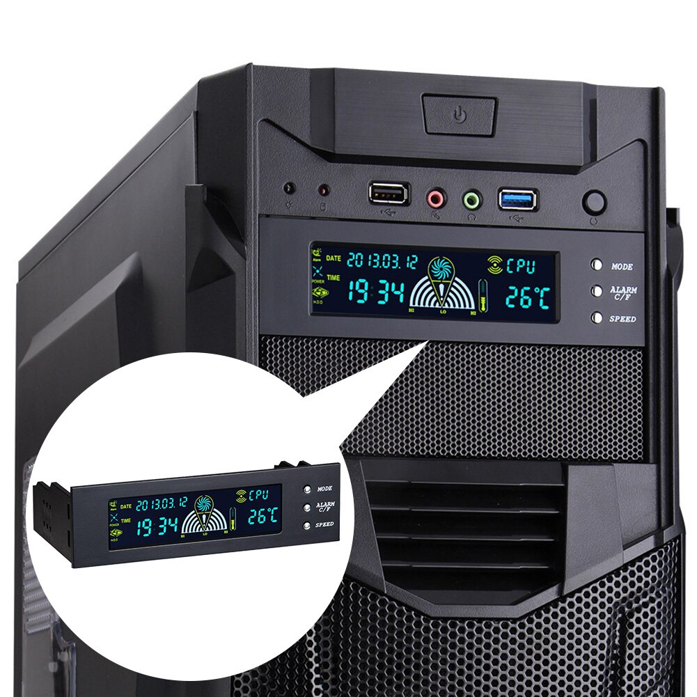 5.25 Inch PC Bracket 3 Pin Temperature Display Durable Computer Cooling LCD Front Panel Adjust Fan Speed Controller